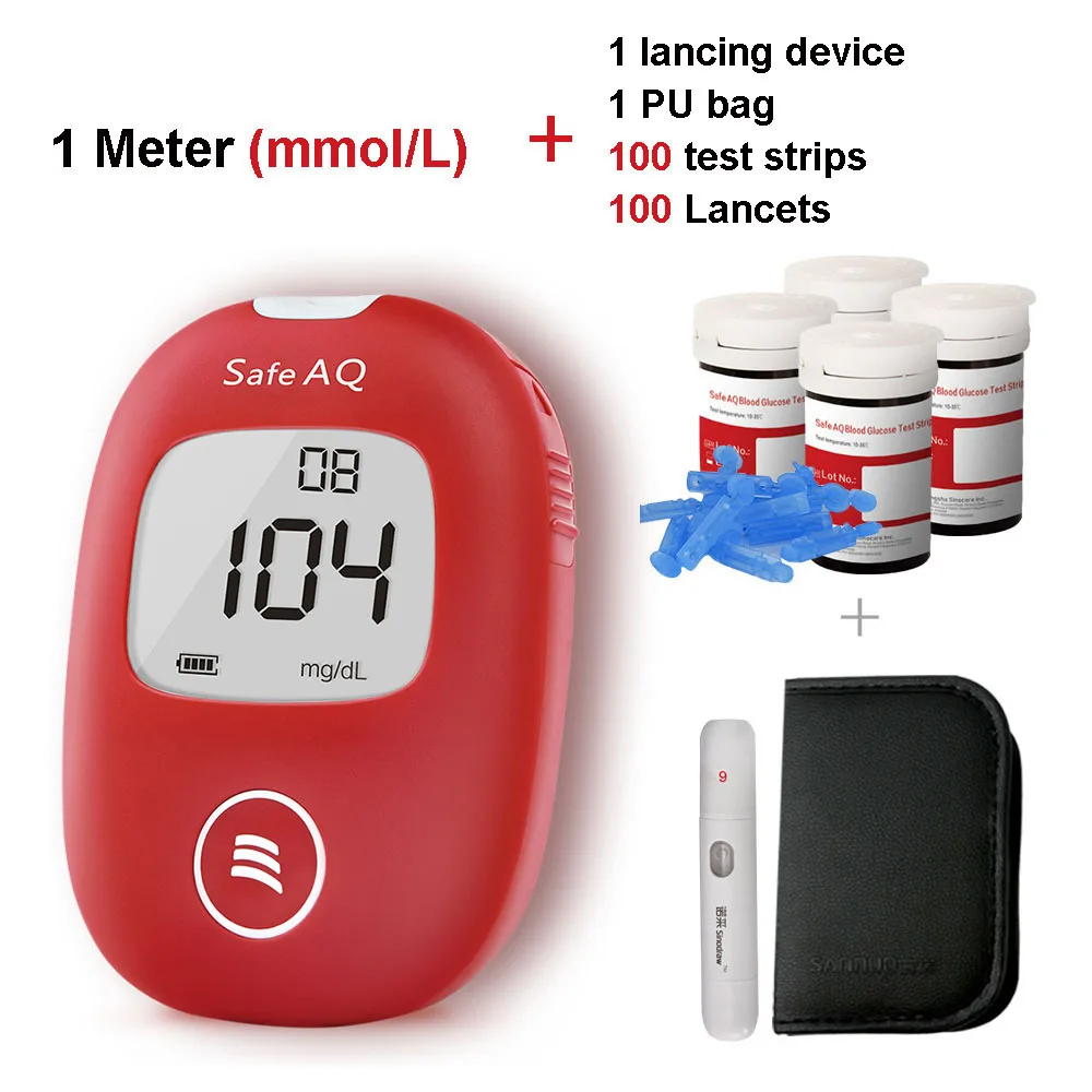 Sinocare Veilig AQ Smart mg/dL mmol/L Bloedglucosemeter комплект глюкометра и тест-полоски Lancetten pijnloos Bloed Suiker Tes - Цвет: Синий