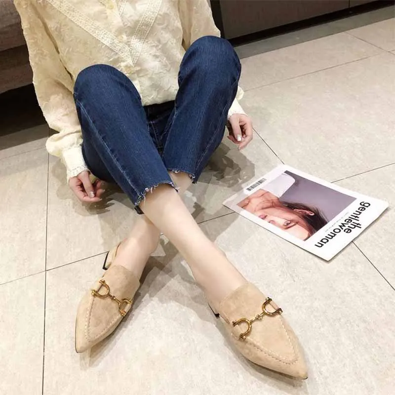 

Sandals Women Summer New 2021 Low Heel Pointed Office Career Casual Shoes Square Toe Mules Footwear Spring ladiess