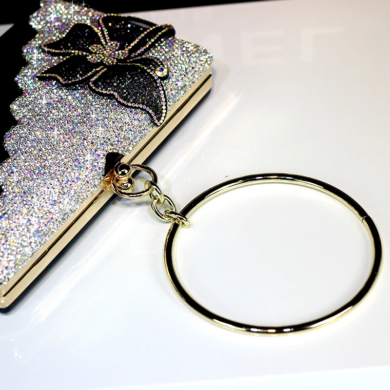 

Crystal Handbag Totes Luxury Clutches Butterfly Women Wedding Shoulder Bags Genuine Leather Rhinestone Chain Evening Party Bags