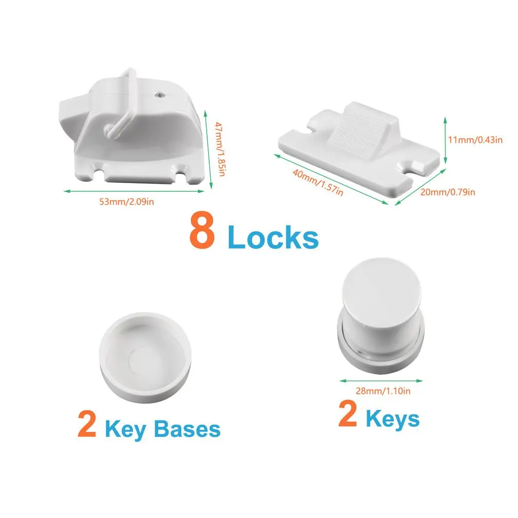 

White Plastic Easy to Install Safety Baby Magnetic Cabinet Locks - No Tools Or Screws Needed (4 Locks + 1 Key)