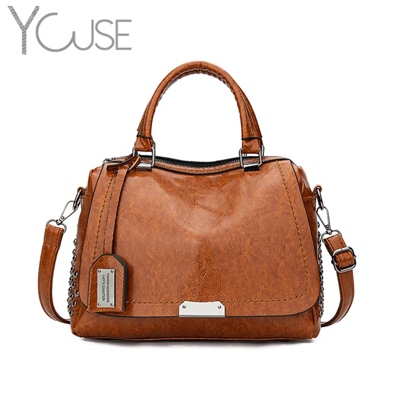 

YOUSE Boston Vintage Rivet PU Leather Crossbody Bags For Women 2021 Shouler Bag Luxury Handbags Oil Wax Leather Fashion Totes