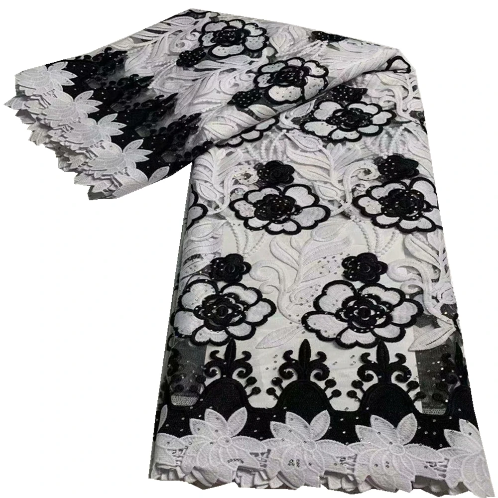 

African Latest Lace Fabric Nigeria Fabric Lace Embroidery Rhinestones Lace African Bridal Fabric for Wedding Party DF-130
