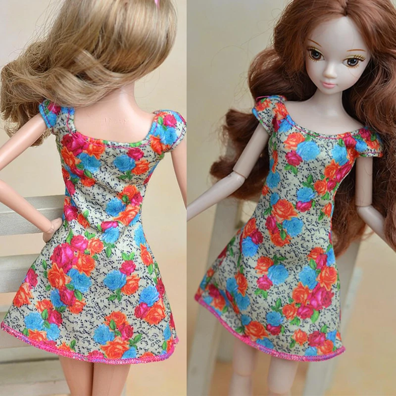 С цветочным принтом вечерние платья для куклы Барби одежда с открытыми плечами