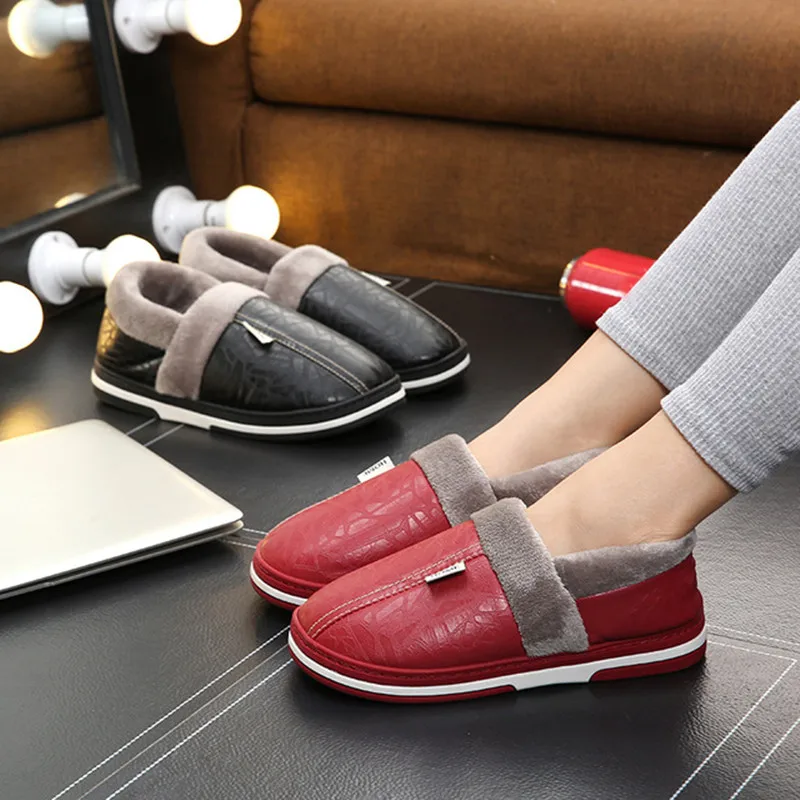 Зимние тапочки для пары домашние и уличные термоизоляционные кожаные