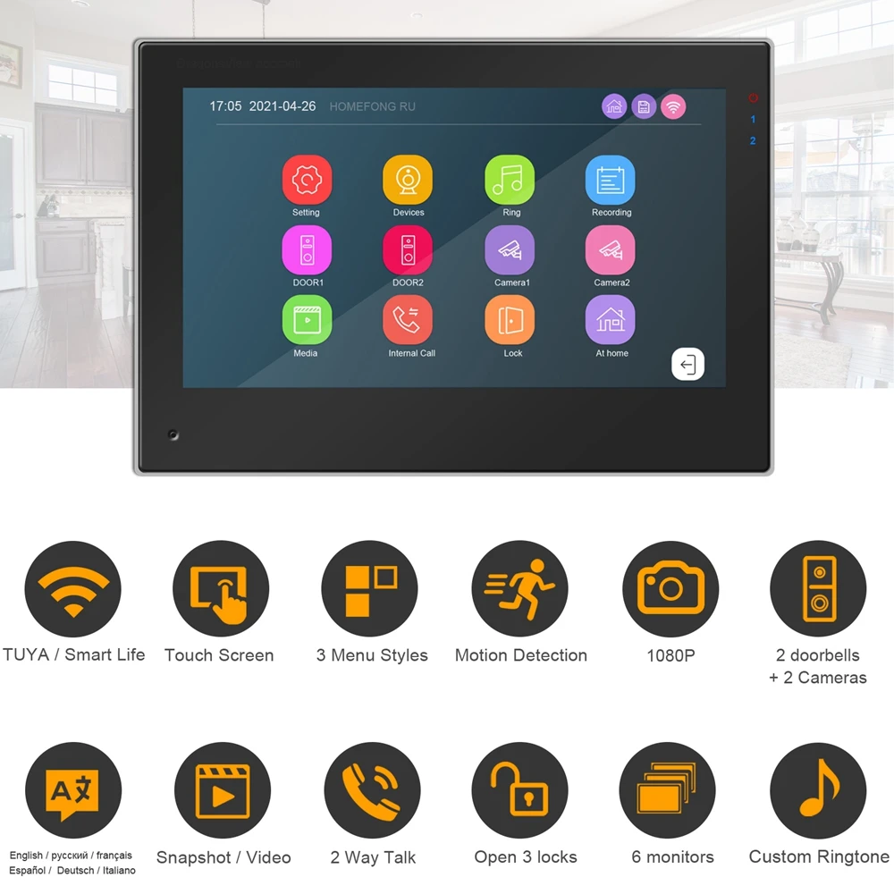 Wi Fi Домофон TUYA с сенсорным экраном 7 дюймов 1080P 2 камеры|Видеодомофон| |