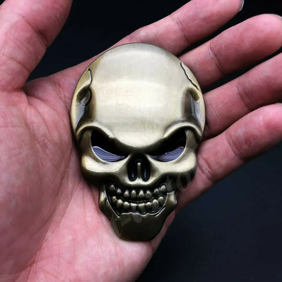

3D большой бронзовый металлический череп скелет зло кость автомобиль эмблема значок наклейка
