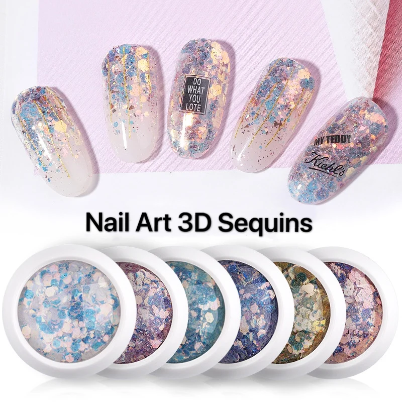 

8 Colors Nail Art 3D Mixed Shaped Sequins UV Gel Polish Sparkling Powder Dust DIY Charm Glitter Flakes Manicure Decoration