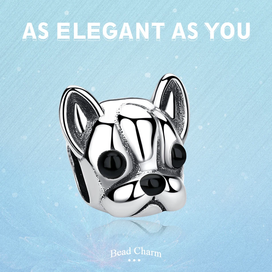 BELAWANG 925 Серебряный Браслет с привязанным французским бульдогом, животные бусины подходят для изготовления браслетов в стиле DIY.