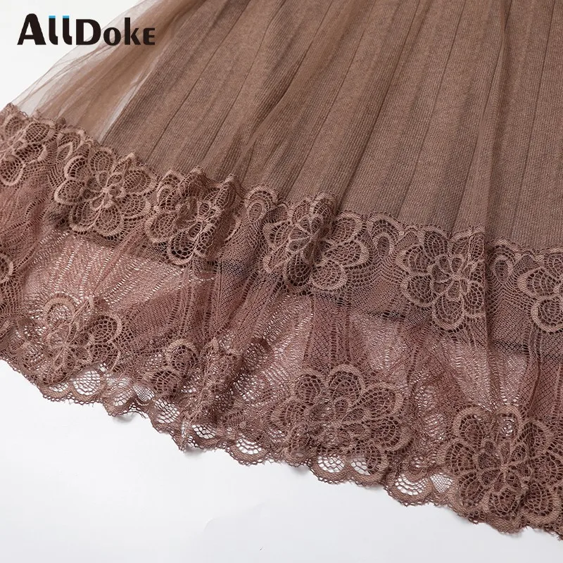 

ALLDOKE autumn long sleeve woman dress casual lace patchwork A-line dresses O-neck high waist women sweater vestido de mujer