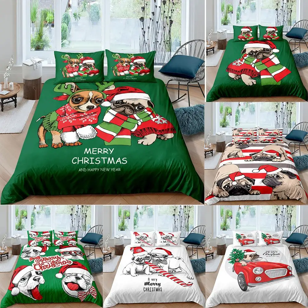 

Комплект рождественского постельного белья с 3D рисунком мопса, пододеяльник с собакой, 2/3 шт., односпальный, двуспальный, Королевский размер...