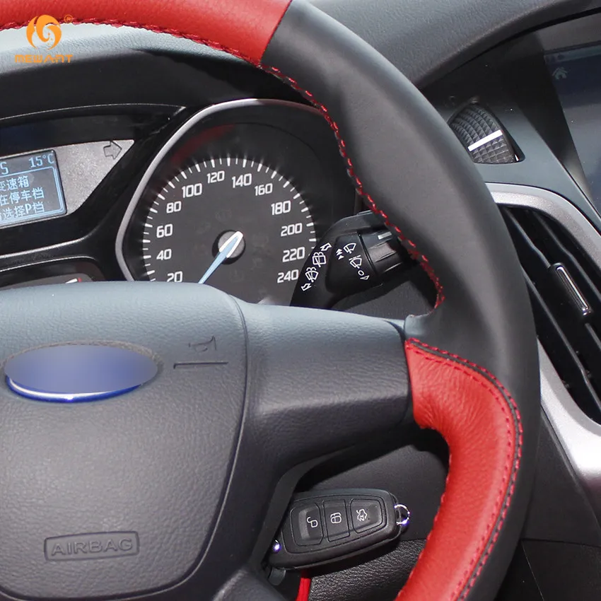 MEWANT черный красный чехол рулевого колеса автомобиля из натуральной кожи для Ford