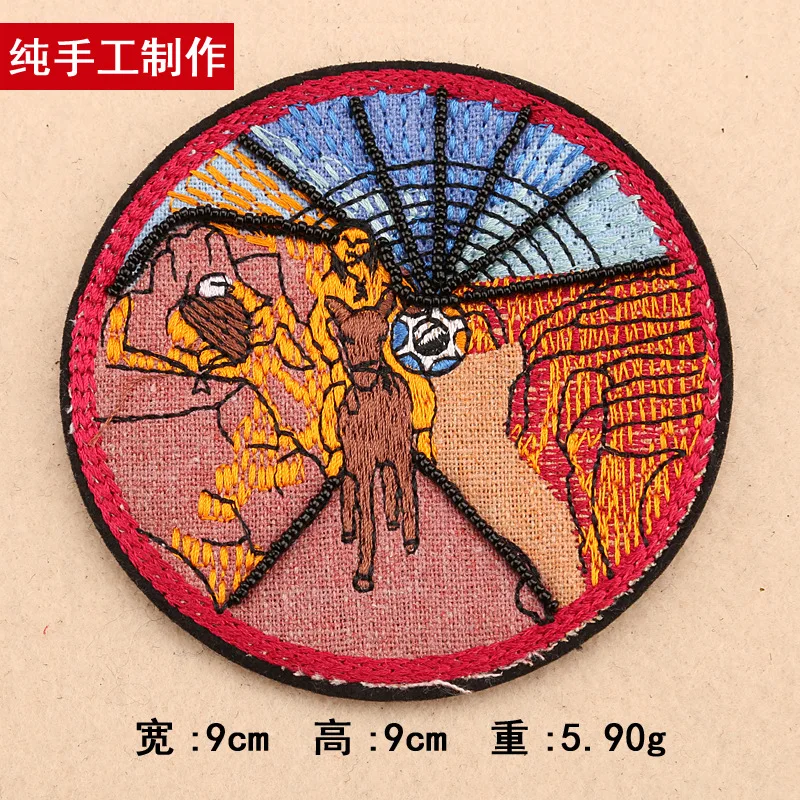 

Embroidered Cloth Stickers Round Cotton Linen Fabric Hand Sewing Beaded Clothing Accessories Badge Patch Embroidery Iron on