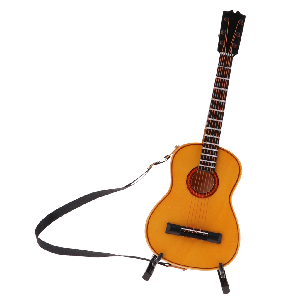 Guitarra acústica de madera a escala 1/6, bajo, juguete en miniatura, artesanías coleccionables