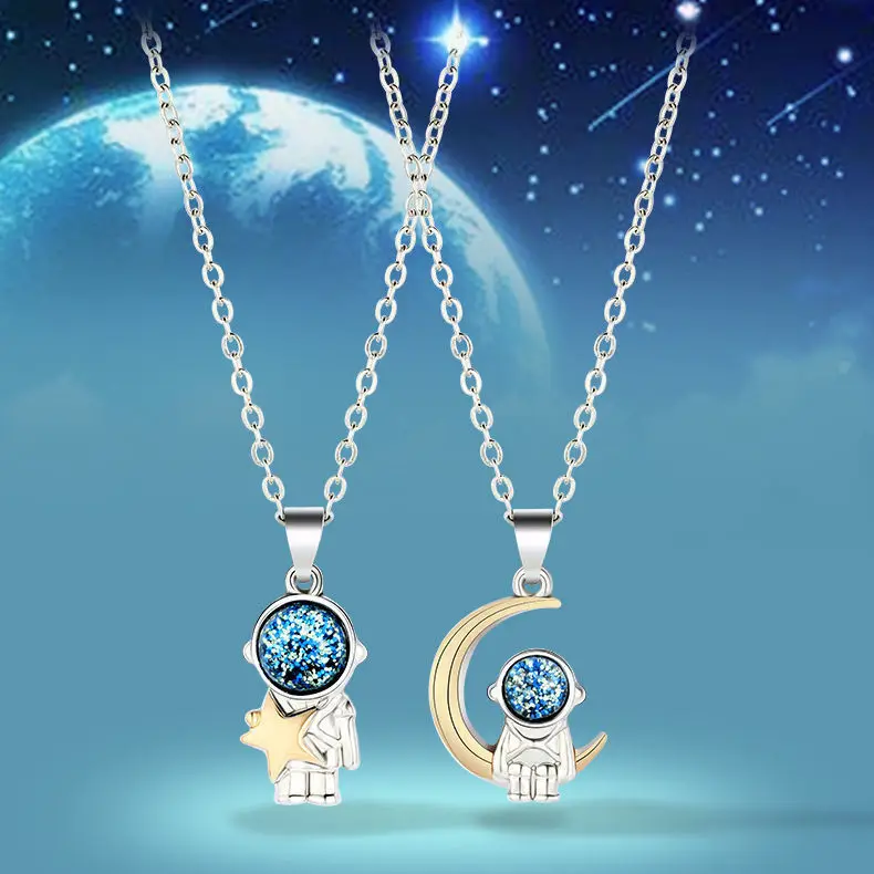 

2pcs/set Astronaut Pendent Necklace for Men Women Cute Space Men Couple Necklace Lover Gifts Creative Jewelry Accessories