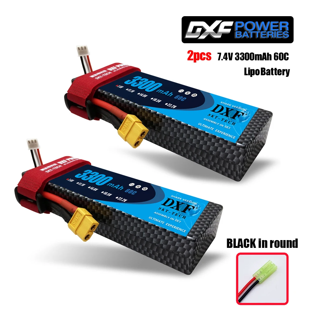 2PCS2S3300hardBlack 2 шт. DXF 7,4 В 3300 мАч 5200 мАч 6500 мАч Lipo аккумулятор жесткий чехол 2S 50C 60C 80C 1/10 1/8 весы для TRX Slash 4x4 RC автомобилей Жесткий Чехол - Цвет: 2PCS2S3300hardBlack