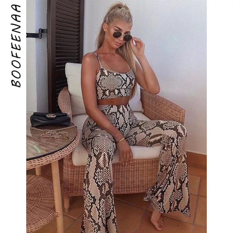 BOOFEENAA/пикантные Женский комплект 2 шт. с принтом змеиной кожи укороченный топ и