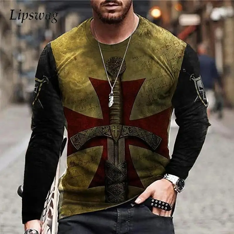 

Autumn Fashion Street Pattern Printed T-shirts 2022 Spring Casual Long Sleeve O-Neck Tee Shirt Harajuku Mens Loose Tops For Men