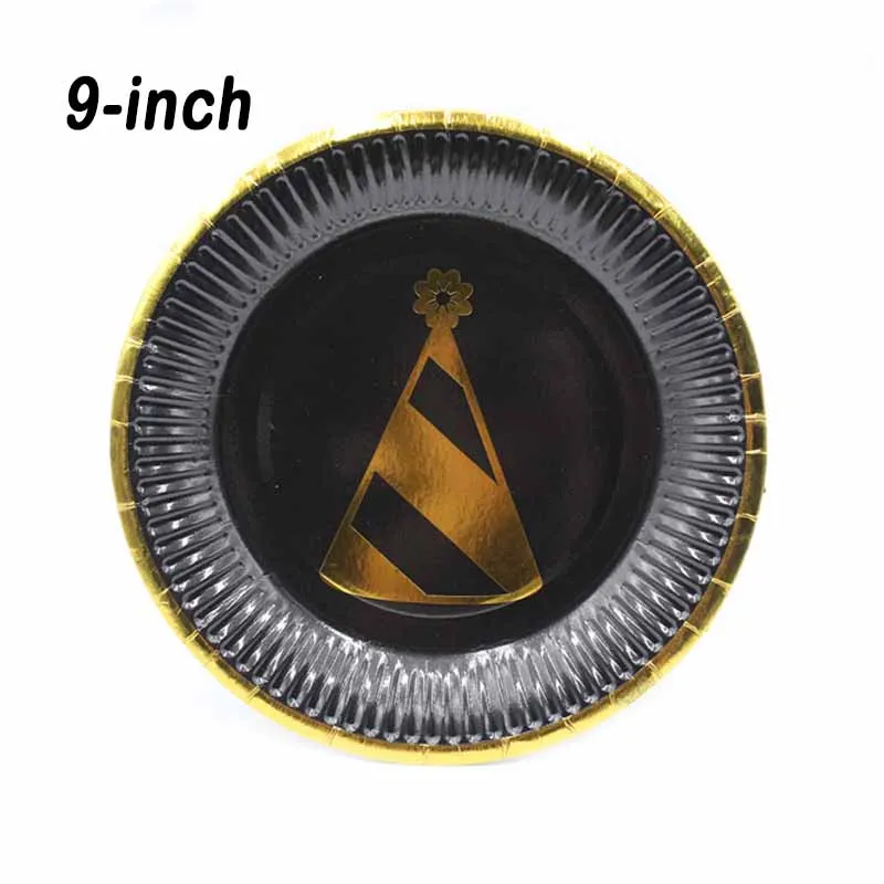 9-inch Plate 10pcs 65 шт Свадебные украшения для дня рождения, черные одноразовые столовые приборы, тарелки, бумажные трубочки, принадлежности для вечеринки, сувениры для детского душа - Цвет: 9-inch Plate 10pcs