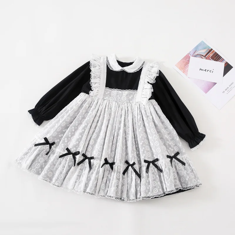 

Spring New Arrival girl's dress lolita style lace princess party dress sweet girl's dress with bowknot for cute baby girls