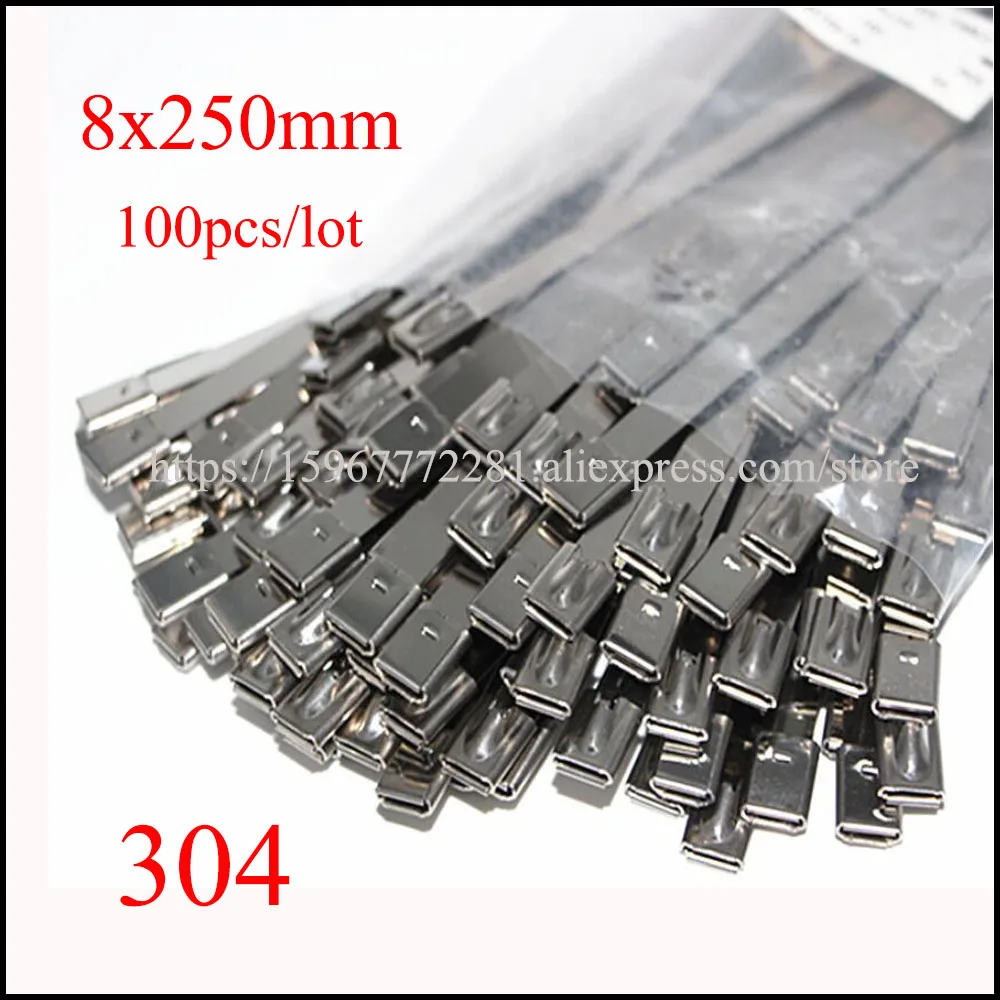 100 шт./лот кабельная стяжка 304 самоблокирующаяся из нержавеющей стали 8*250 мм