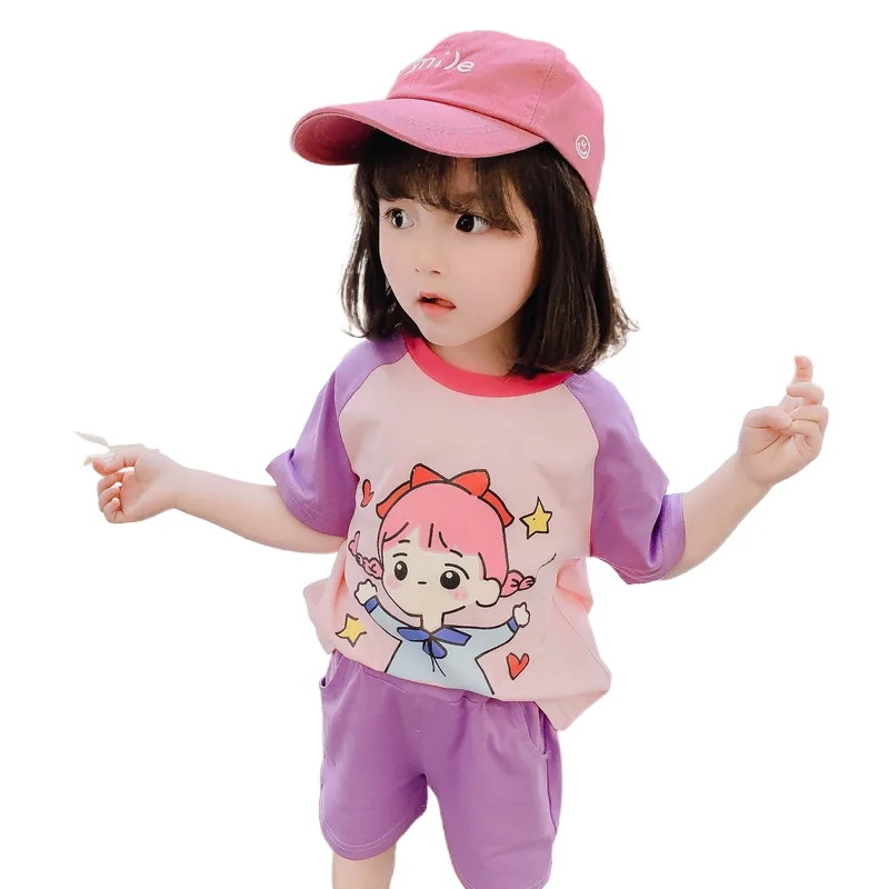 

2021 Summer New Children Girls Printed Letters Cartoon Short-sleeved Pure Cotton Cute T-shirt Kids Clothes KT13