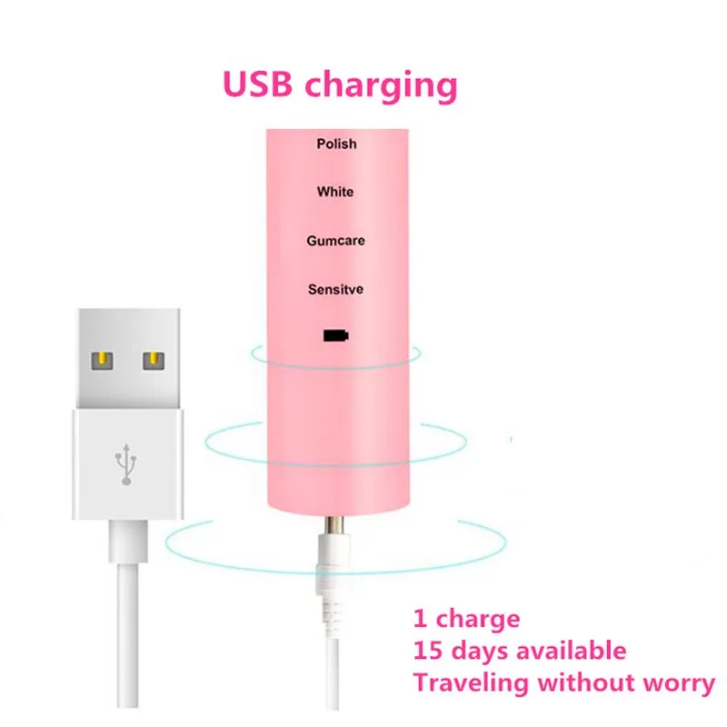 Водонепроницаемая электрическая зубная щетка USB перезаряжаемая звуковая