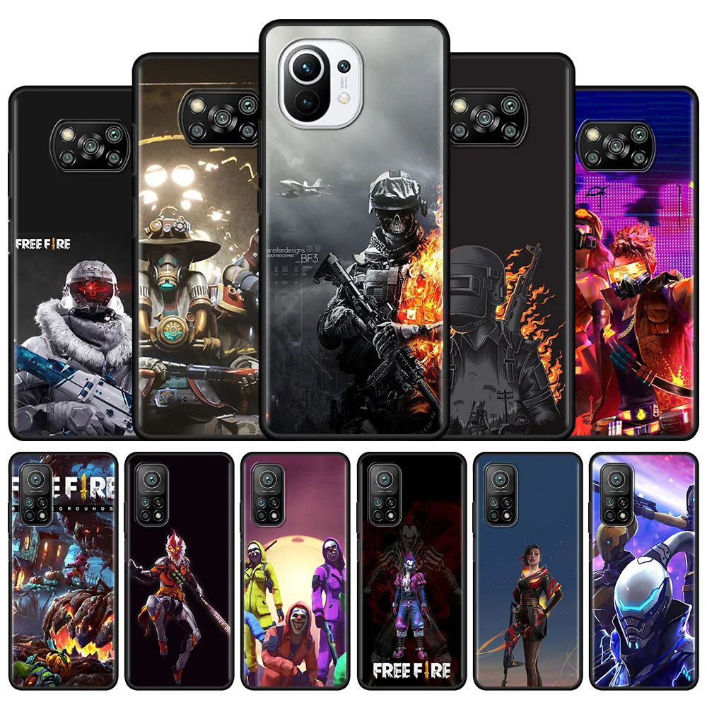 

Free Fire Game Phone Case for Xiaomi Poco X3 NFC M3 Pro Pocophone F1 F3 GT Luxury Painting Back Black Silicone Soft Cover