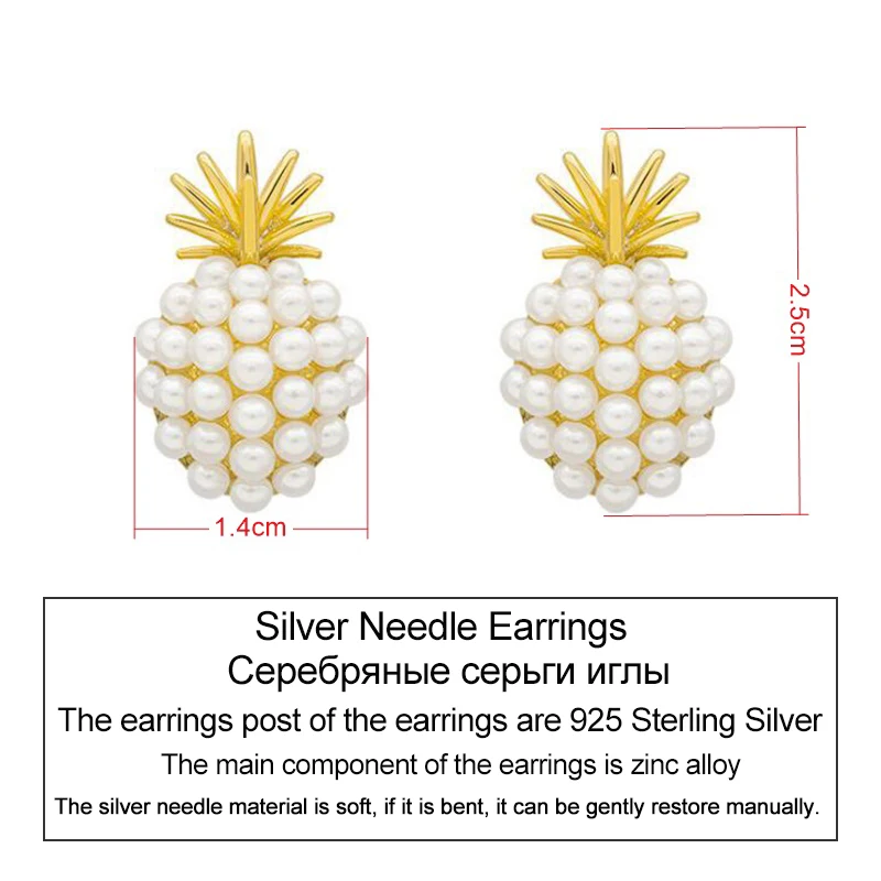 

LATS Full Rhinestone Fruit Pineapple Dangle Earrings for Women Pearl Cover The Surface Earring 2020 Earings Fashion Jewelry