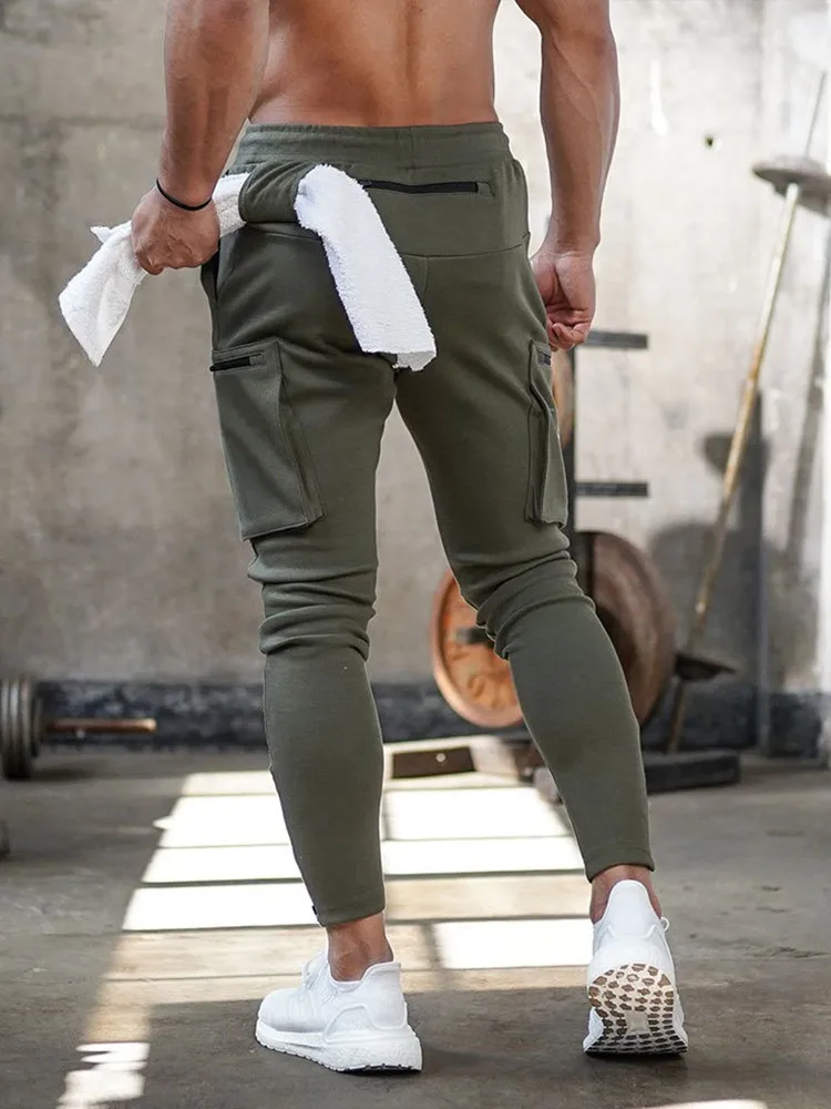 

European American Sports Cargo Pants Men's Camouflage Fitness Sweatpants Running Training Pants Male Fashion Zipper Trousers