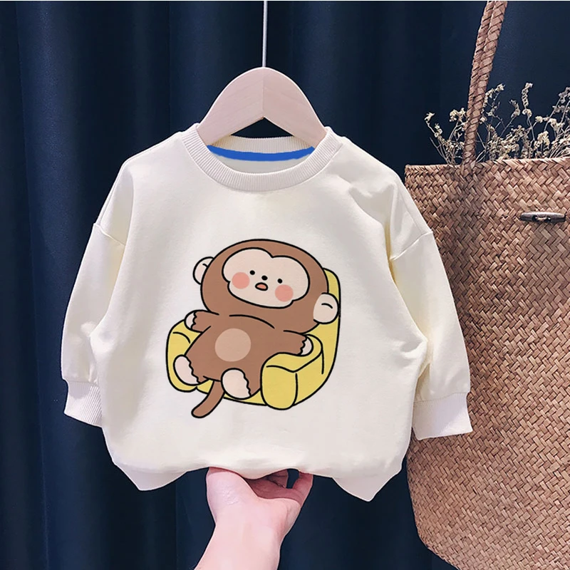 

Monkey Sweatshirt Wimter New Children's Clothing Anime Loose Casual Clothes Young Children Boys Cute Round Neck Long Sleeve