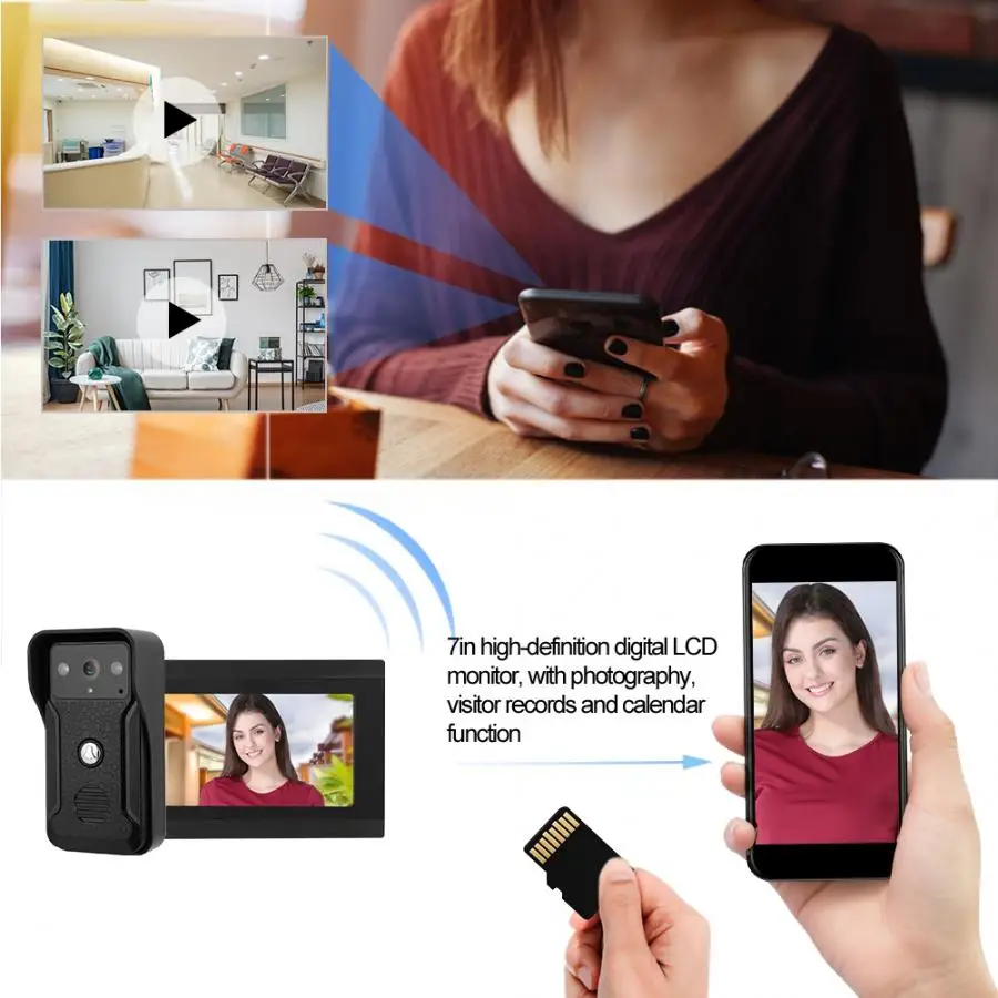 7in 1080P HD проводной Wifi видео дверной звонок приложение дистанционного ночного