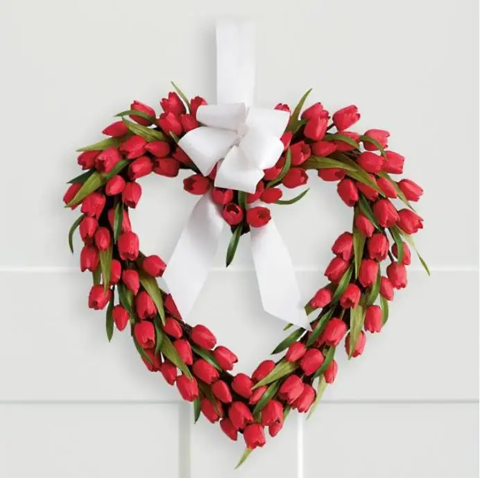 

Valentine's Day Tulip Heart Shape Garland 2022 New Festival Wreath Front Door Wall Window Wreaths for Party Decoration