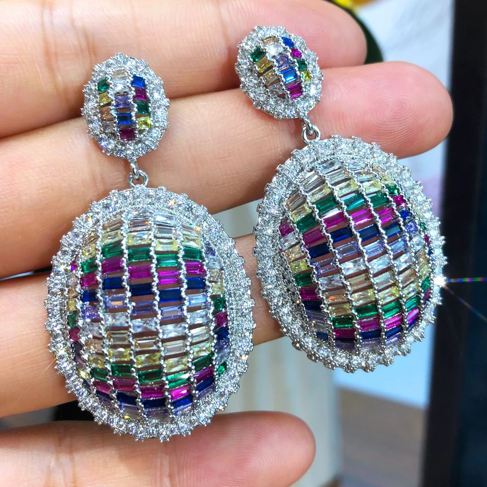 

JIMBORA Luxury Pendant Earrings For Women Wedding Cubic Zircon CZ Party Indian earrings for women серьги 2021 тренд High Quality