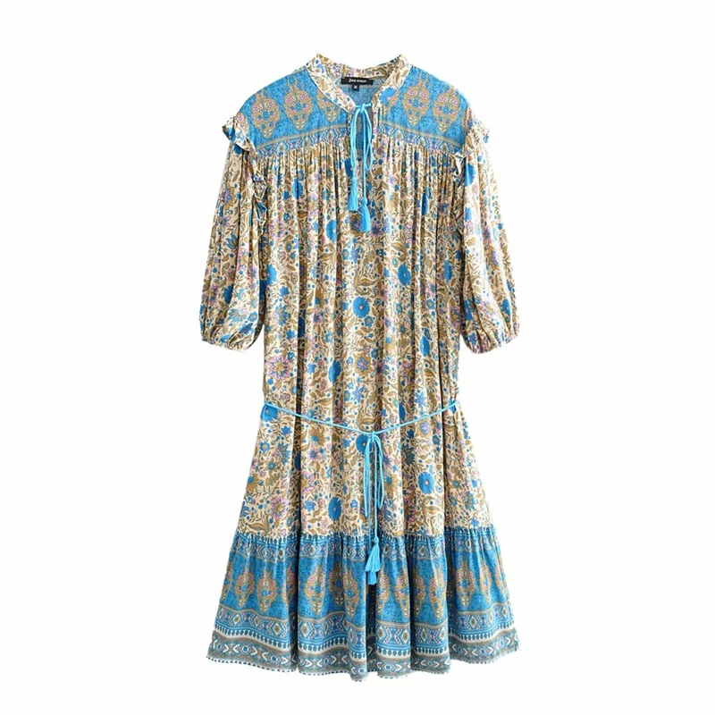 Винтажное шикарное женское пляжное богемное свободное мини-платье на шнуровке с