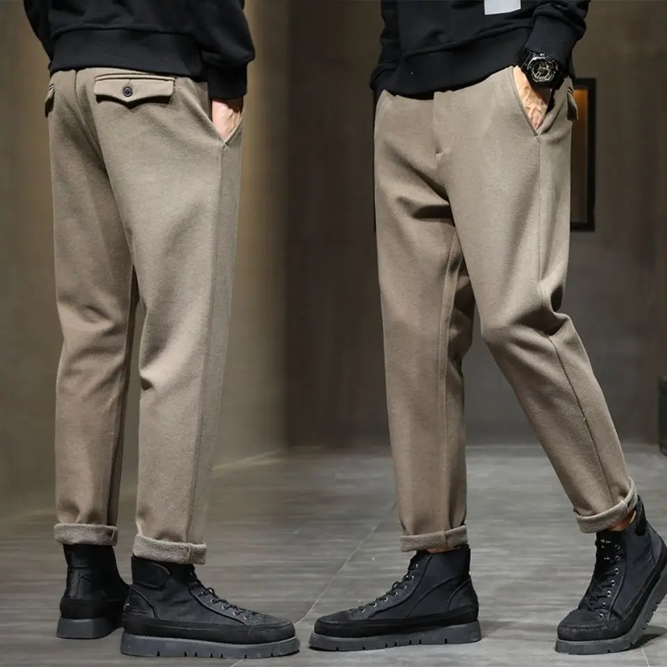 

2021 Autumn Winter Men's Casual Suit Pant Male Streetwear Vintage Fashion Long Woolen Trousers New Business Straight Pants F201
