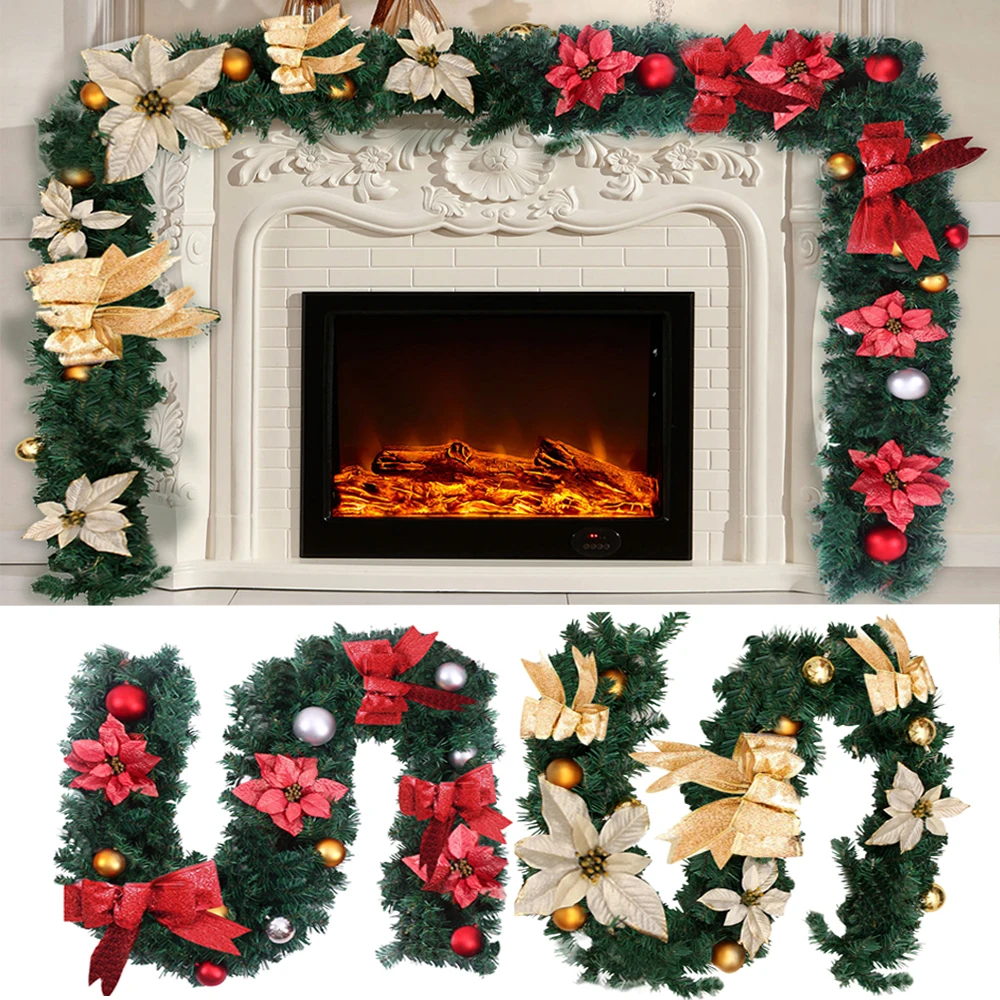 Рождественская гирлянда из зеленого ротанга с огнями рождественские украшения