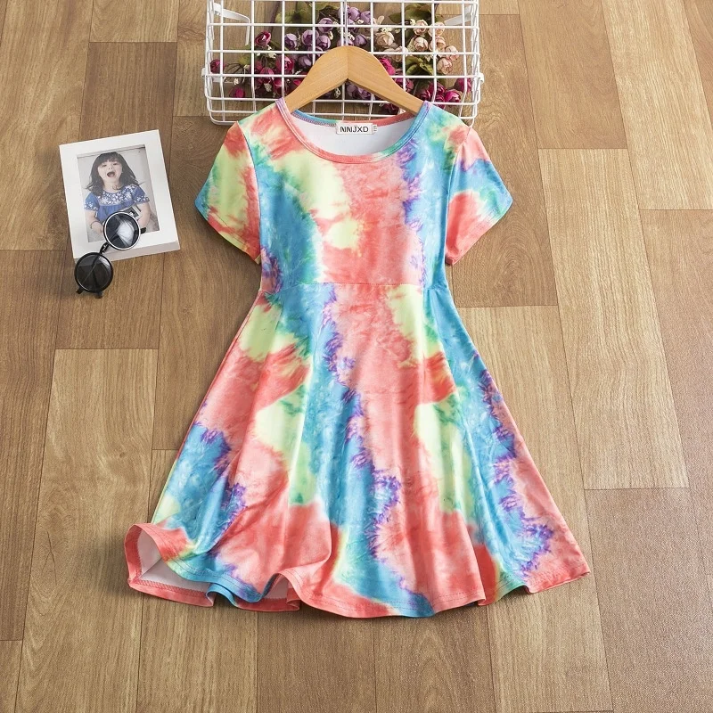 

2021 Spring Dress For Girls New Tie Idyllic Short Sleeve Summer Princess Skirt Children's Clothing Children Dresses