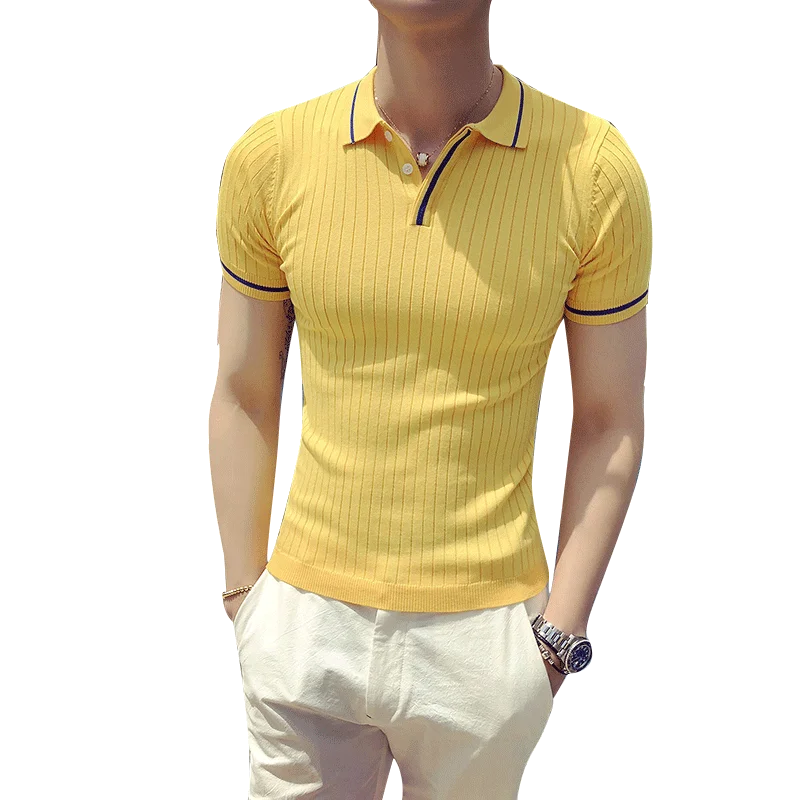 

British Style Summer Polo Shirt Men Fashion 2021 Streetwear Knitted Polo Homme Breathable Slim Fit Short Sleeve polo hombre 3XL
