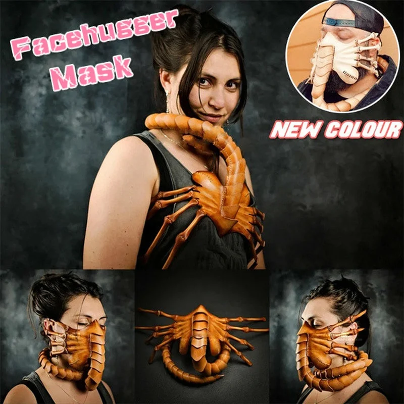 

Upgrade White Brown Facehugger Costume Alien Facehugger Face Cover Face Hugger Costume Halloween Prop Scary Claws Insect