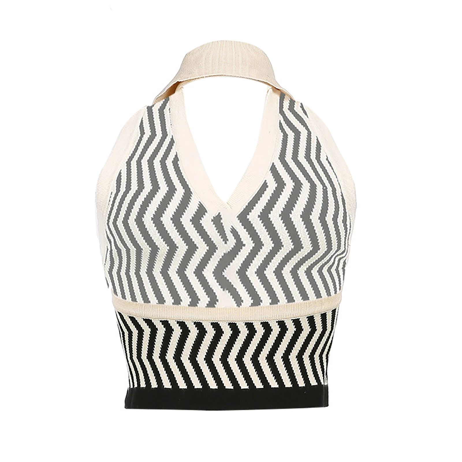 

Women's Vest, Wavy Pattern V-neck Shirt Breasted Lapel Tops Knitted Sleeveless Blouse