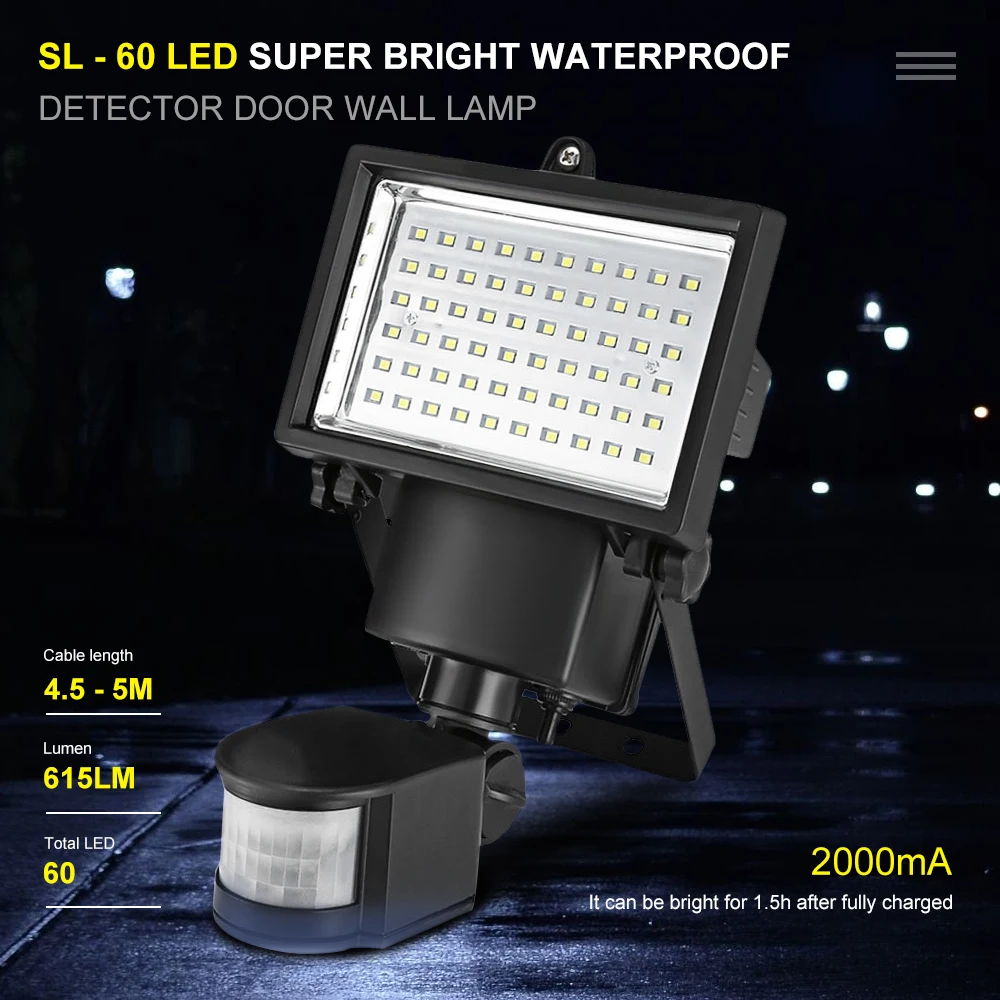 

SL - 60 Solar Lamp LED Super Bright Light Waterproof Solar Powered PIR Motion Detector Door Solar Lamp For Garden Decoration