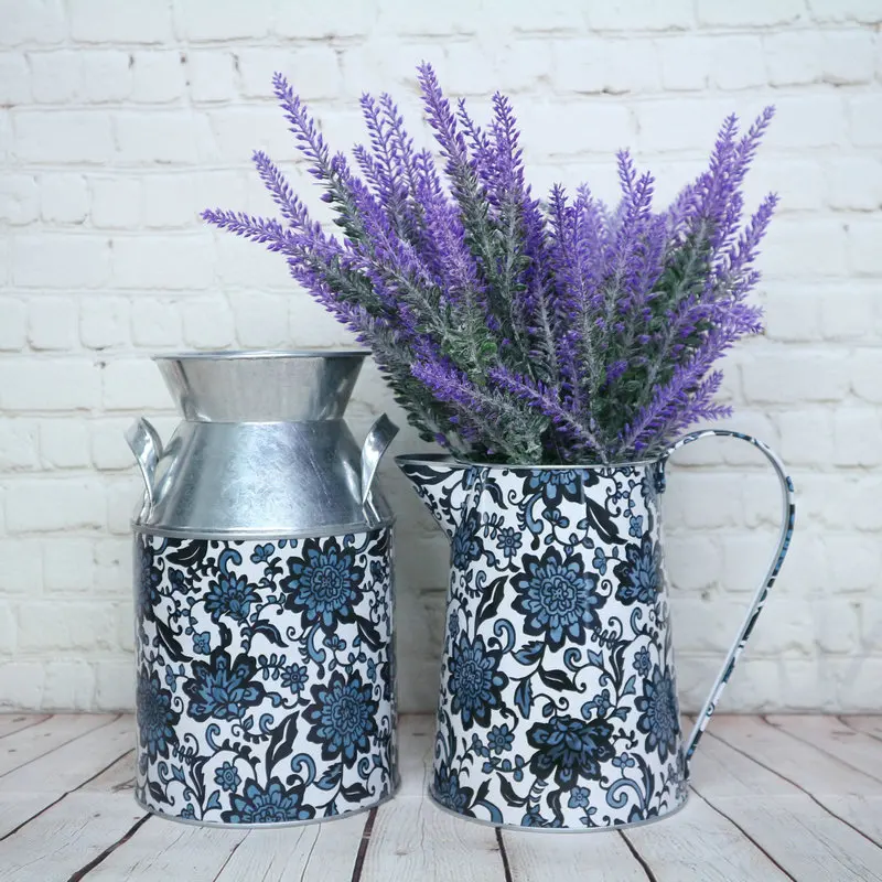 Металлическая ваза для цветов высокая оцинкованная Цветочный кувшин