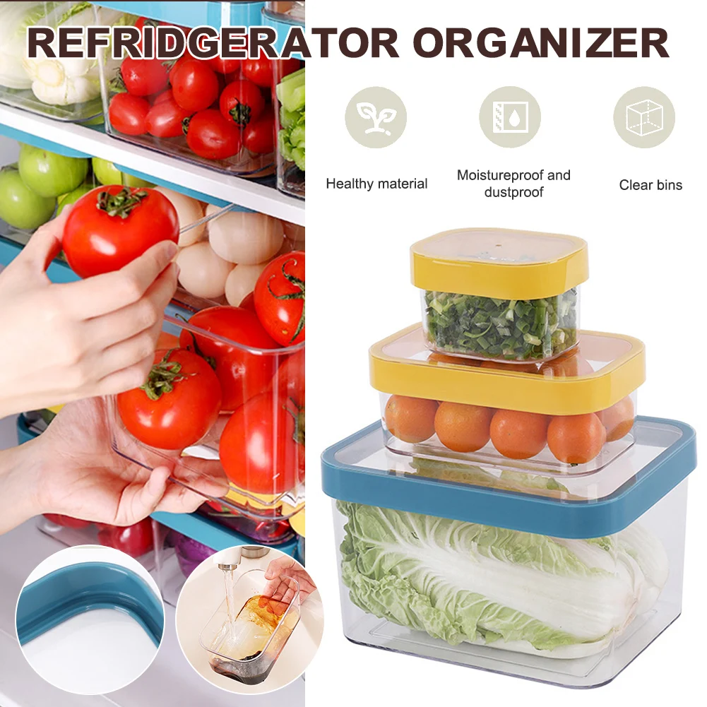 

Refrigerator Food Storage Container with Lids Food Fruit Vegetable Storage Organizer for Kitchen Refrigerator