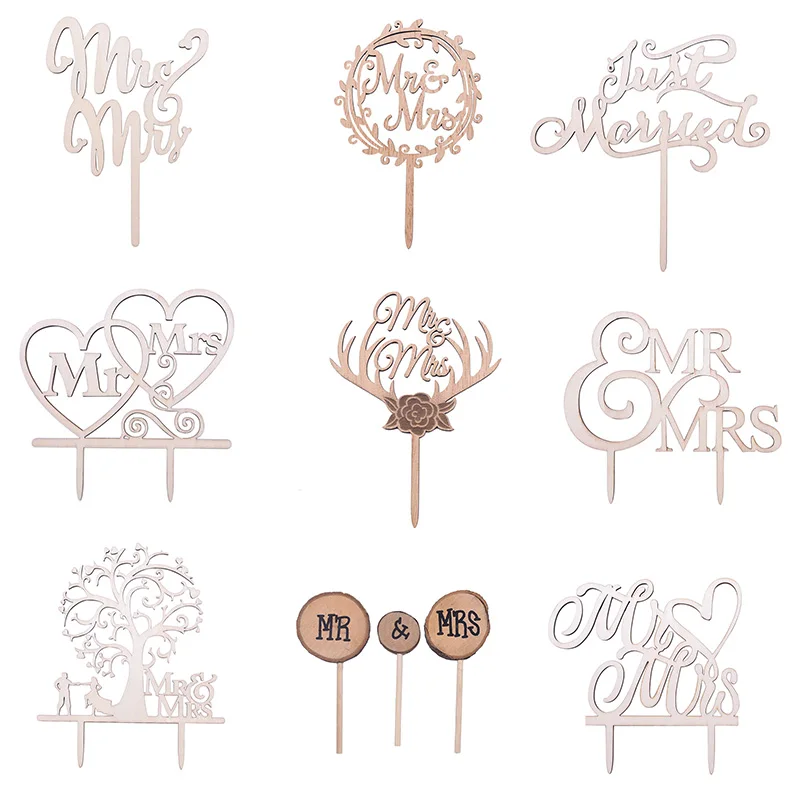 

1Pcs Wooden Love Just Married Mr&Mrs Cake Topper DIY Rustic Wedding Cake Topper Engagement Gifts Letter Cake Decoration Supplies