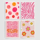 Феминистское искусство, розовая и оранжевая девушка, энергия, улыбающееся лицо, Настенная картина, холст, картина для девочек, подарок, современные картины, Декор, стена для общежития