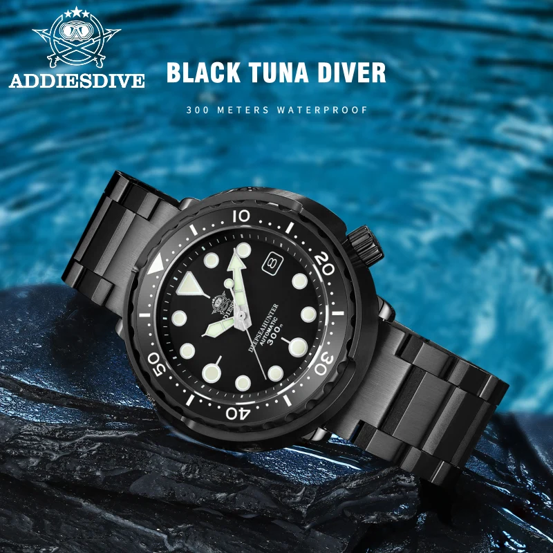 

Addies Dive Men's Diver Watch Stainless Steel Japan NH35 Movement Black tuna watch Waterproof BGW9 Luminous Automatic Watches