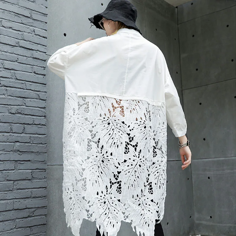 

Женская Повседневная Блузка с длинным рукавом, Черная кружевная блузка с воротником-стойкой и цветочным узором, модные топы для женщин на о...