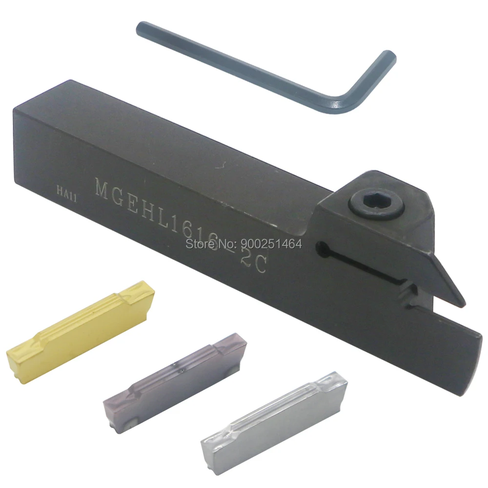 

CNC Lathe Grooving Tool Holder MGEHL1616-2 (16mm)Left, with Three MGMN200 (2mm) Cemented Carbide Blades.