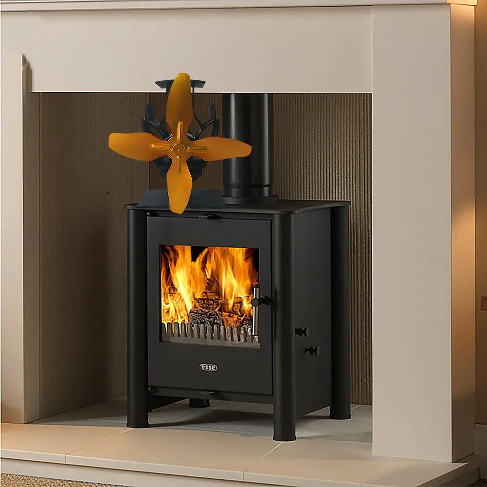 Вентилятор для камина с 4 лезвиями вентилятор тепловым питанием деревянная