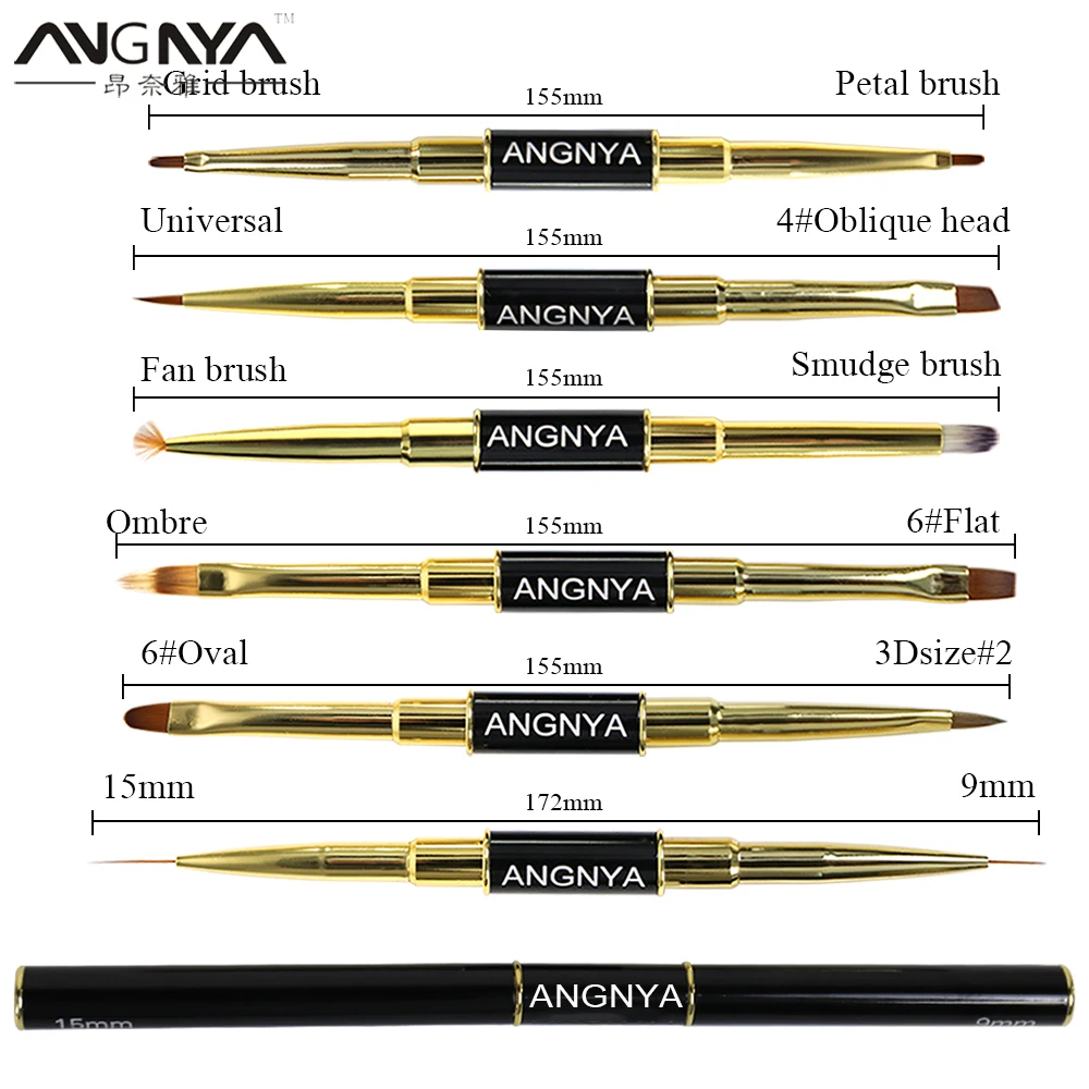 ANGNYA 6 шт. двусторонняя акриловая кисть для дизайна ногтей черная металлическая